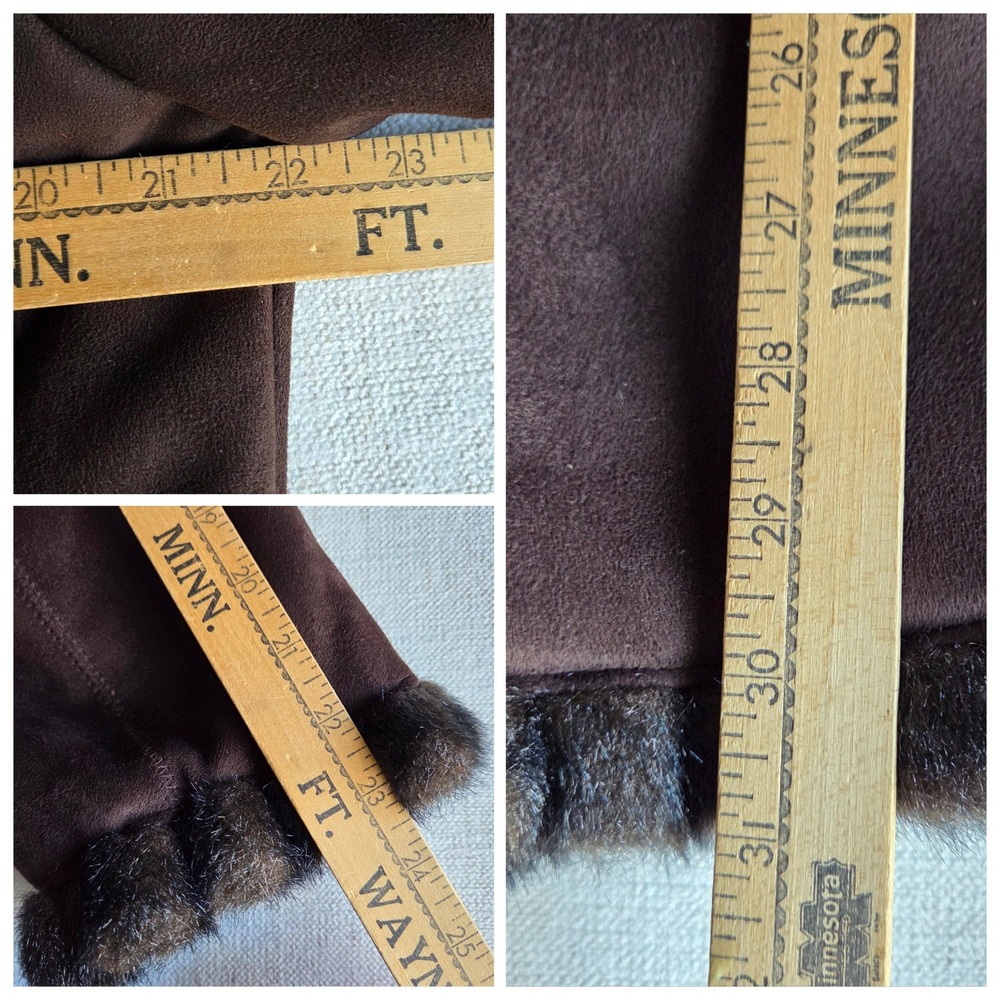 Jones New York Brown Vegan Suede Y2K Faux Fur Lined Coat Large Penny Lane - Picture 6 of 13